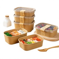 Boîte à emporter jetable en papier kraft, qualité alimentaire, compatible micro-ondes, pour riz, barbecue, sushi, pique-nique, fruits
