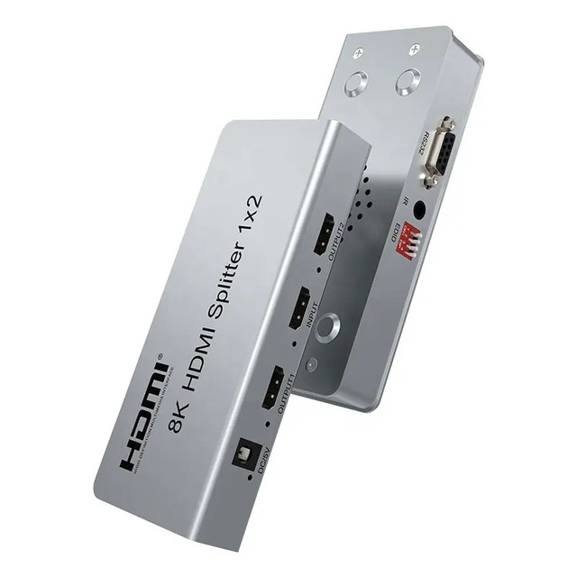 8K HDTV Splitter 1x2 7680X4320/60Hz with Wireless IR Support Mini System 1 in 2 Out HD Splitter Compatible with Blu-ray Players