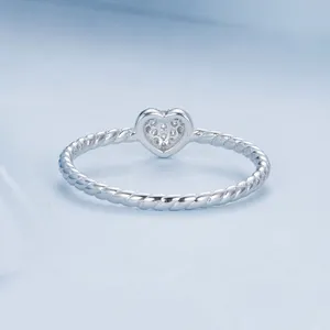 Jilina 925 Sterling Silver Sparkling CZ Heart Ring Simple Twist Band Plated Platinum For Women Engagement Fine Jewelry BSR516