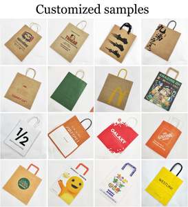KM Custom logo Printed Disposable Kraft Food Take Away Paper Carrier Bags with Handles - Product Image 6