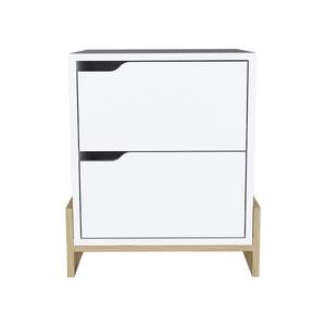 DB Brookland <b>White</b>/Macadamia Finish Nightstand Double Drawers Sturdy Base Modern Design Foldable <b>Bedside</b> <b>Table</b> for Apartment Use - Product Image 5