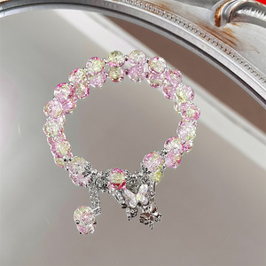 Bracelet en perles de cristal de verre craquelé pour femme et fille, breloque papillon, bracelets d'amitié de couleur dégradée pour fille et femme, vente en gros - Product Image 5