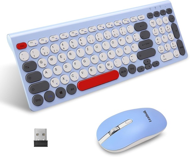 Wireless Keyboard and Mouse Combo Silent 2.4 GHz USB Receiver Wireless Mouse for PC Laptop German QWERTZ Layout Battery Operated