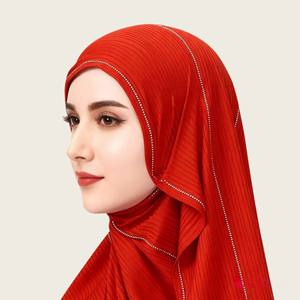 Solid Color Knitted Cotton <b>Islamic</b> Lady Hijab Shawls Rhinestone Dyed Long Headscarf Ethnic Style Plain Hijab New 2026 Design - Product Image 5