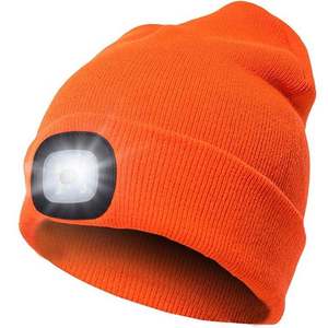 2026 Hot Sale Rechargeable Winter Warm Knit LED Lighted Cuffed Beanie Cap Unisex Headlamp <b>for</b> Beach - Product Image 4