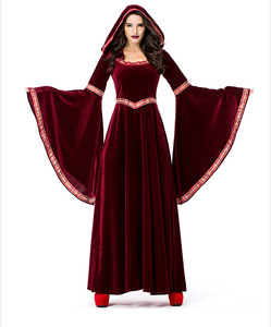 Vestido Medieval Rojo Retro Gótico con Capucha, Falda Larga de <span class=keywords><strong>Bruja</strong></span>, Vestido de Fiesta de Lujo para Mujer, <span class=keywords><strong>Disfraz</strong></span> de Vampiro para Halloween, <span class=keywords><strong>Disfraz</strong></span> de Adulto - Product Image 4