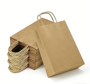 Sacs en papier kraft recyclables marron et blanc avec poignées, design simple, pour boutiques et promotions - Product Image 1