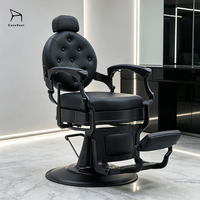 Fauteuil de Barbier Inclinable en Cuir Noir Antique avec Base Hydraulique pour Salon de Coiffure