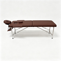 Table de massage portable durable à 2 sections avec pieds en acier inoxydable, lit de spa pliable avec repose-tête et accoudoirs
