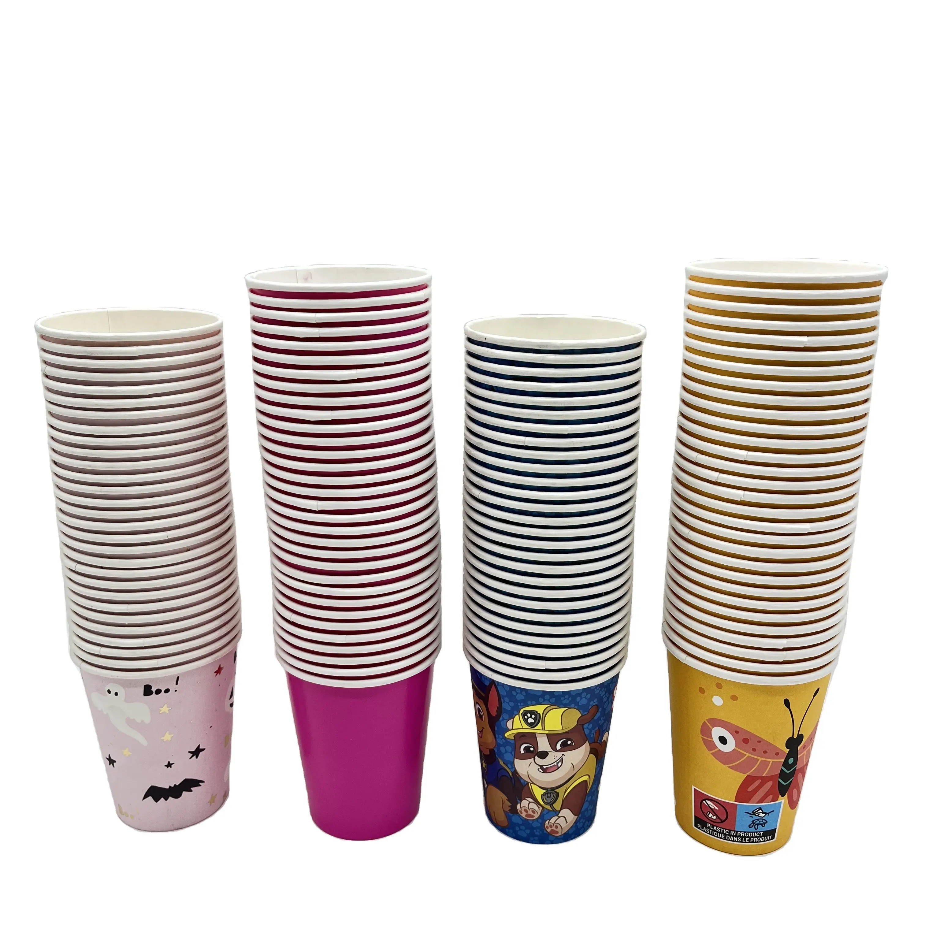 Gobelet en papier à motif de dessin animé multicolore 250ml 9oz gobelets en papier jetables de qualité alimentaire pour fête d'anniversaire d'enfants