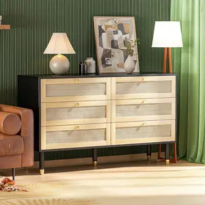 Living room storage cabinets bedroom wooden black rattan 6 chest of drawer design organizers cabinet furniture