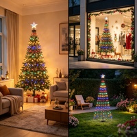 Sapin de Noël pliable avec lumières LED et étoile décorative, décoration festive intérieure et extérieure pour la maison et le jardin