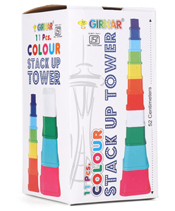 GIRNAR Torre de apilamiento de 11 piezas de colores, 9 de los 11 bloques tienen estampados de animales dibujados en la parte superior, desarrolla la coordinación entre mano y ojo - Product Image 3