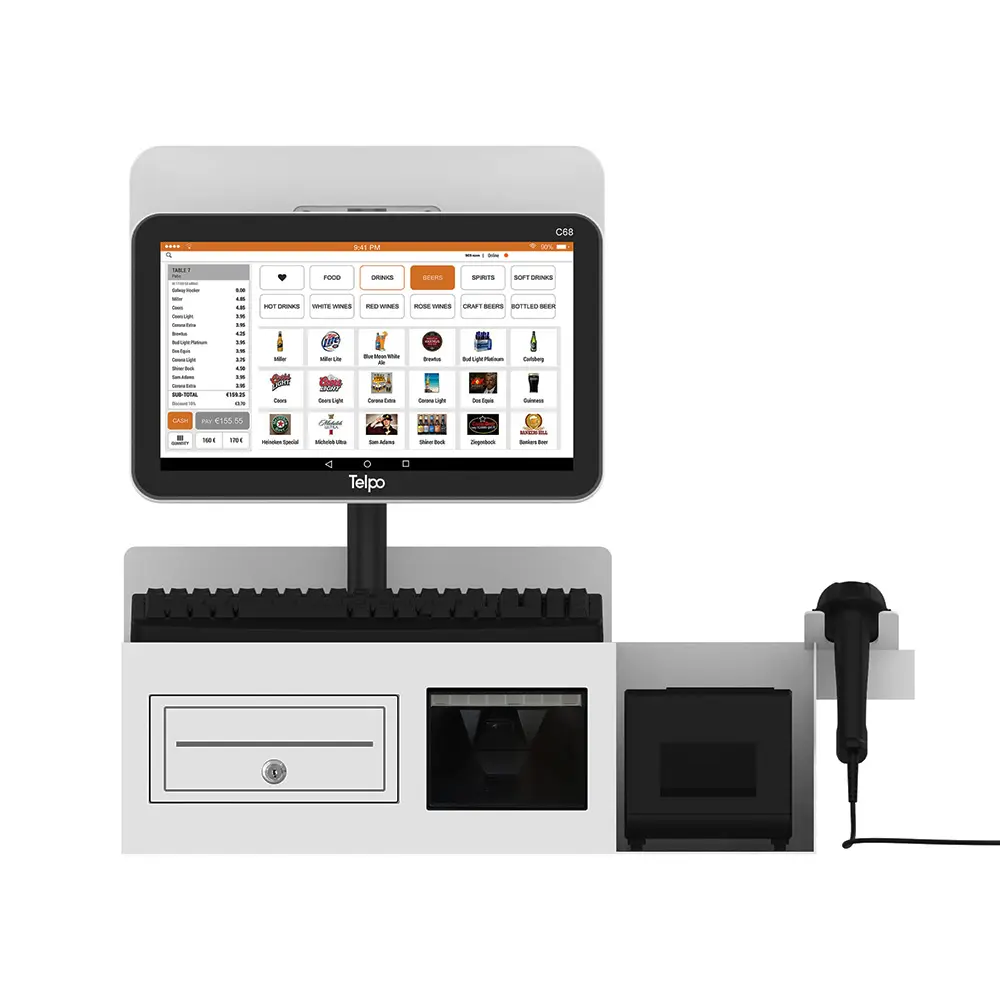 Telpo C68 Touchscreen All-in-One-Registrier kasse/POS-Terminal/POS-System mit Drucker, Kassen schublade