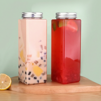 Bouteille en plastique PET carrée de 500 ml avec col de 52 mm, jetable, de qualité alimentaire, transparente, pour thé au lait, jus, boissons, avec couvercle