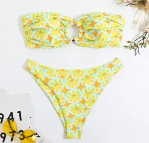 Voorraad 5 Kleuren Custom Print Dubbel Gevoerde Stof Naadloze Bikini Stropdassen Terug Braziliaanse Badmode Badpak