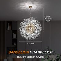 Lustre moderne en forme de boule scintillante pour la décoration intérieure, salon, café, lampe suspendue en cristal LED en forme de pissenlit