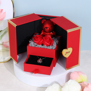 Scatola Rettangolare per Gioielli con Doppia Porta, Motivo Floreale Orsetto Rosa, per Collane e Anelli, Regalo di Natale - Product Image 3