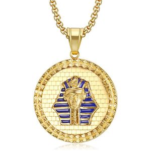 Collier pendentif Hip Hop Pharaon Égyptien en acier inoxydable plaqué or pour homme, design rond, bijoux de mode - Product Image 5