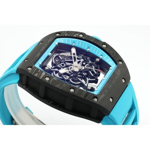 Montre mécanique squelette en <span class=keywords><strong>fibre</strong></span> de carbone forgée, bleu noir contrastant, bracelet en caoutchouc bleu, lumineuse, qualité collector, pour homme - Product Image 3