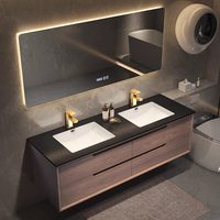 Mueble de Baño de Pared Estilo Italiano Ecológico Resistente al Agua con Lavabo de Cerámica, Espejo Inteligente, Ideal para Hoteles y Apartamentos