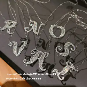 Qushine High quality copper 18K platinum plating zircon letter pendant 26 English letters A-Z Clavicle heart lock necklace