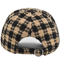 Gorra de Béisbol de Tweed a Cuadros con Logotipo Personalizado al por Mayor, Gorra de Invierno Cálida de Tweed Houndstooth, Gorra de Papá Unisex con Visera Curva, Gorras de Golf Vintage de Tweed