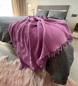 100% <span class=keywords><strong>coton</strong></span> biologique respirant doux confortable léger été <span class=keywords><strong>gaze</strong></span> couverture main-plante teint mousseline jeter couverture pour canapé - Product Image 2