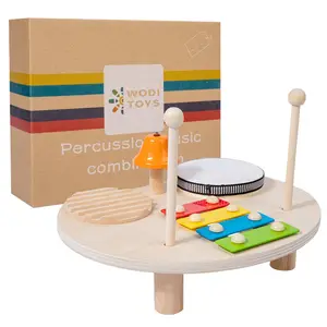 Kids Drum Set Table Toddlers Instruments Montessori Educational Sensory Platform Multi-Functional Baby Wooden Musical Toys