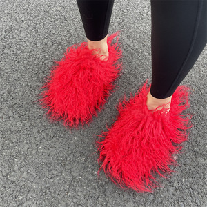 รองเท้าแตะแบบสวมทำจากผ้ากำมะหยี่เทียมผมยาวแฟชั่นฤดูใบไม้ร่วงฤดูหนาว - Product Image 1