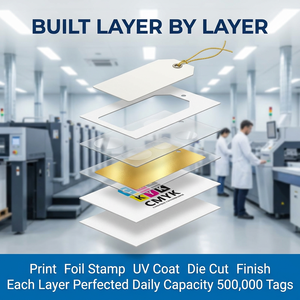 Étiquettes volantes personnalisées de luxe en carton premium, avec logo estampé à chaud or, pour vêtements de marque, vente en gros, avec cordon - Product Image 3