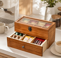 Boîte de rangement multifonctionnelle pour sachets de thé en bois avec fenêtre en acrylique, 2 étages, 14 compartiments, grande capacité, porte-sachets de thé