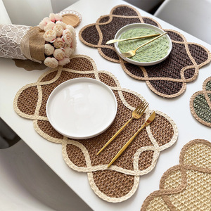 Set <span class=keywords><strong>de</strong></span> <span class=keywords><strong>table</strong></span> en corde <span class=keywords><strong>de</strong></span> <span class=keywords><strong>papier</strong></span> tressée, style campagnard américain, décoration <span class=keywords><strong>de</strong></span> mariage, isolation thermique, couleur unie, formes variées - Product Image 1