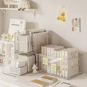 Modern Style Clear Stackable Racks with Handles Plastic Storage Bins Retractable Books CD Records Snacks And Drinks Storage Box