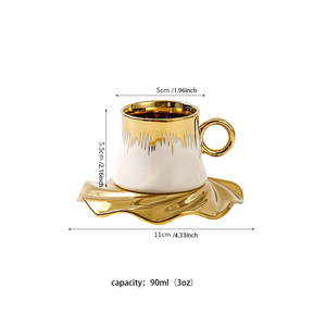 Turkish Coffee <strong>Cup</strong> <strong>Set</strong> of 6 with Saucers &amp; Tray - Luxury Arabic Greek Japanese Golden Ceramic Tea <strong>Cups</strong> for Espresso - Product Image 2
