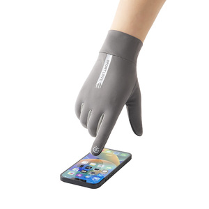 Gants de sport demi-doigts gris, compatibles écran tactile, protection solaire pour activités de plein air - Product Image 1