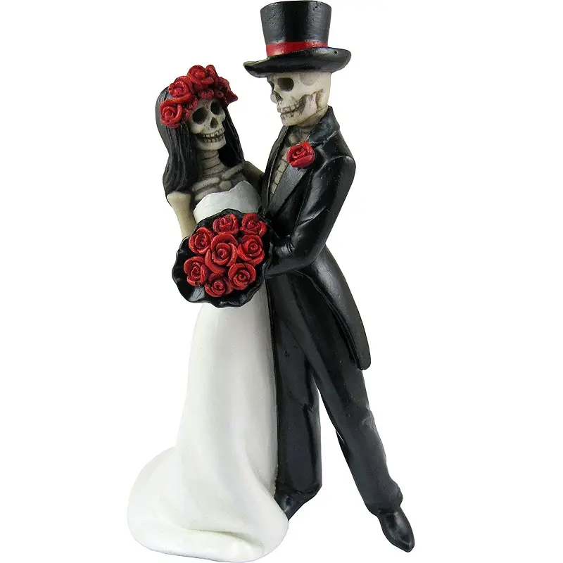 Hand-Painted Dancing Skeleton Couple Halloween Gothic Lovers Figurine Wedding Statue Resin Day of The Dead Home Decor