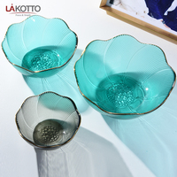 Groothandel Maat Clear Glas Fruit Cake Lader Platen Glas Kralen Bowls Met Gouden Rand