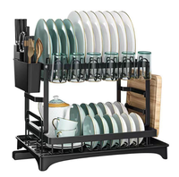 Égouttoir à vaisselle en métal à 2 niveaux, organisateur de comptoir de cuisine multifonctionnel pour bols, assiettes, tasses, ustensiles avec drainage