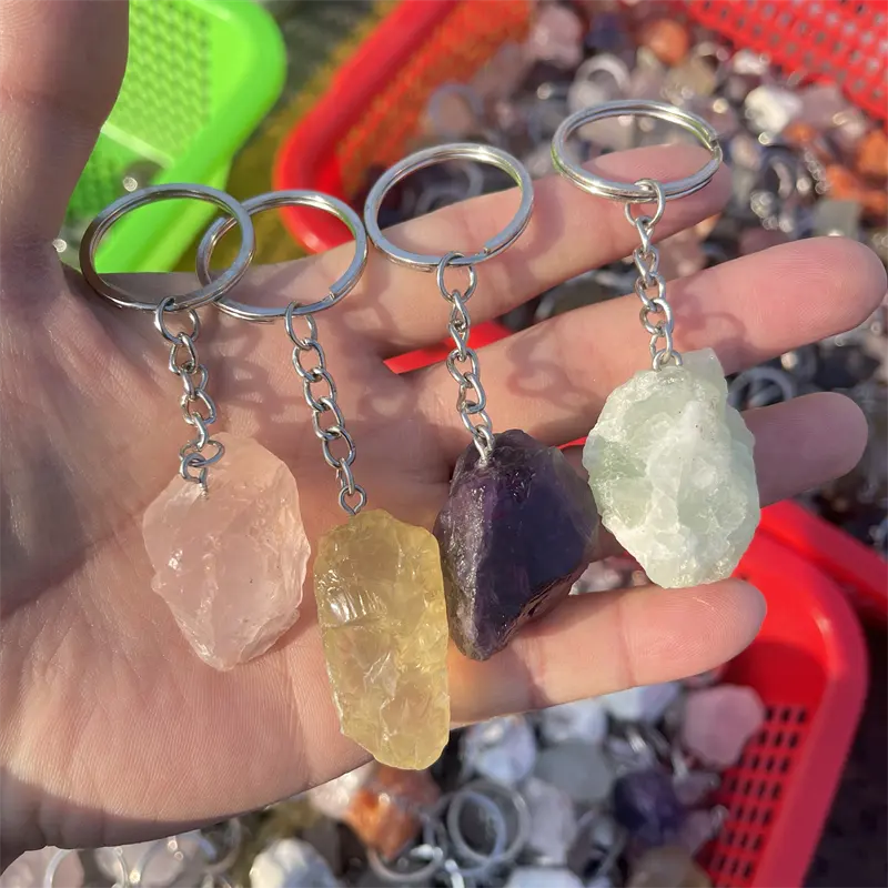 Natural Crystal Gemstone Chakra Keychain Raw Stone Keychain