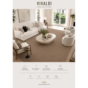 Alfombra de Polipropileno Petra Vivaldi 20059, Color Beige Oscuro, 4 mm de Grosor, Apta para Mascotas, de Alto Tráfico, para Sala de Estar y Dormitorio - Product Image 2