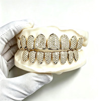 Grillz de luxe en argent sterling plaqué or, 10 dents supérieures et 10 dents inférieures, bijoux de mode hip-hop tendance pour rappeurs