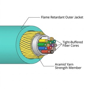 สายแพทช์ไฟเบอร์ออปติกแบบ Singlemode สำหรับภายในอาคาร 2-12 คอร์ สำหรับ FTTH แบบ Tight Buffer Riser OFNR สายไฟเบอร์ออปติกสำหรับการกระจายสัญญาณ - Product Image 4