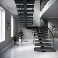 Escalier droit en acier moderne personnalisé Lumière LED Escalier intérieur de sous-sol antique durable pour appartements pour appartements durables
