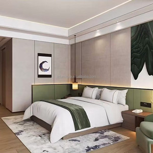Lit d'hôtel économique, mobilier de chambre d'hôtel 3 étoiles, prix bas, lit rembourré King, Queen, Full Size avec tête de lit intégrée et table de chevet - Product Image 1