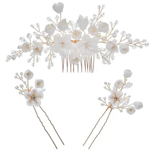 Wholesale Bridal Accessories Hair Jewelry Ceramics Flower Pearl Headpiece Handmade Women Prom Wedding Hair Pin Combs