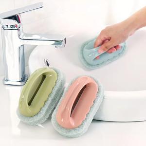 Éponge de nettoyage hygiénique pour cuisine avec manche, rose nordique, forme elliptique, pour le nettoyage des plaques de cuisson et des murs - Product Image 4