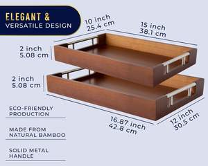 صينية تقديم خشبية للطعام مع مقابض من الفولاذ المقاوم للصدأ الفضي لتزيين طاولات المنزل والفنادق - Product Image 4