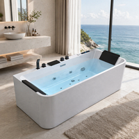 Baignoire balnéo rectangulaire autoportante en acrylique avec jets hydromassants et robinet pour salle de bain intérieure