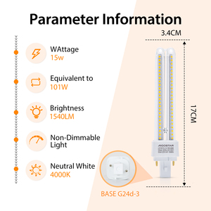 Aigostar confezione da 5 PLC 2U lampadine a LED 15W Corn G24 tubo neutro luce bianca 4000K 1540lm Non dimmerabile - Product Image 2